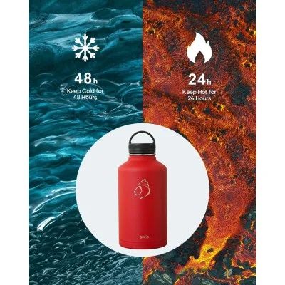 Buzio Trio Series Water Bottle with 3 Lids and Sleev 1.9L - Red